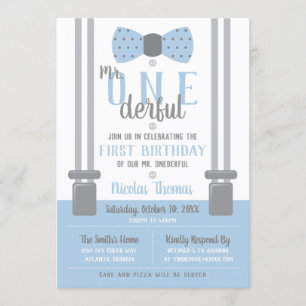 Herr ONEderful Birthday Invitation, Blue, Gray Einladung