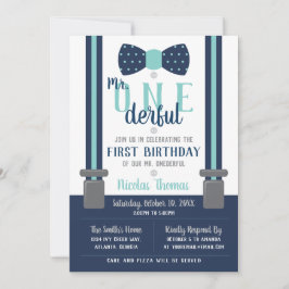 Herr ONEderful Birthday Invitation, Blue, Gray Einladung
