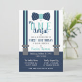 Herr ONEderful Birthday Invitation, Blue, Gray Einladung (Stehend Vorderseite)