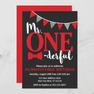 Herr ONEderful Birthday Invitation   schwarz und Einladung