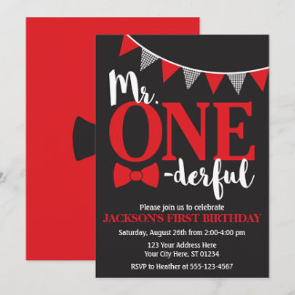 Herr ONEderful Birthday Invitation | schwarz und Einladung