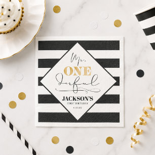 Herr Onederful Black and White Striped Paper Napki Serviette