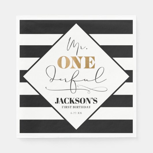 Herr Onederful Black and White Striped Paper Napki Serviette (Vorderseite)