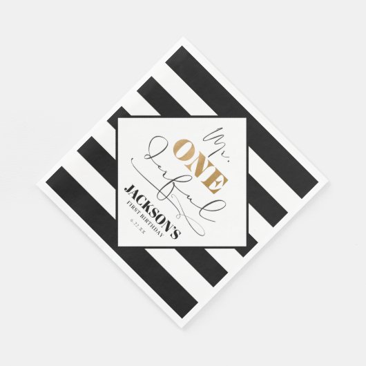 Herr Onederful Black and White Striped Paper Napki Serviette (Ecke)