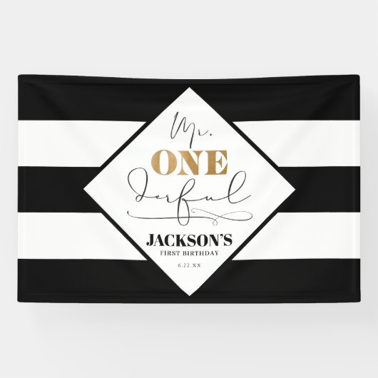 Herr Onederful Black and White Striping Banner (Horizontal)