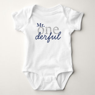 Herr Onederful Blaues und Faux Silber Baby-Shirt Baby Strampler