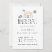 HERR Onederful Boho Rainbow Erster Geburtstag Einladung (Vorderseite)