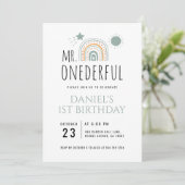 HERR Onederful Boho Rainbow Erster Geburtstag Einladung (Stehend Vorderseite)