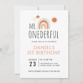HERR Onederful Boho Rainbow Erster Geburtstag Einladung (Vorderseite)