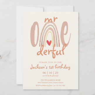Herr Onederful Boho Regenbogen Herz 1. Geburtstag Einladung