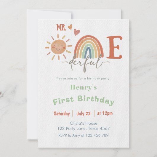 Herr ONEderful Boy 1st Birthday Einladung (Vorderseite)
