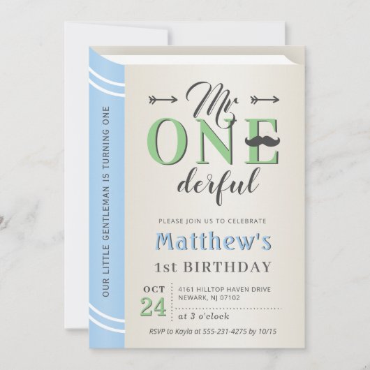 Herr Onederful Boy Erster Geburtstag Storybook Einladung (Vorderseite)