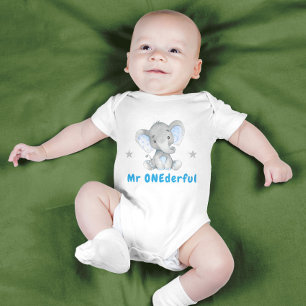 Herr Onederful Erster 1. Geburtstag Blue Boy Eleph Baby Strampler