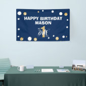 Herr Onederful First Birthday Boy Navy Blue Gold Banner (Messeveranstaltung)