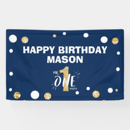 Herr Onederful First Birthday Boy Navy Blue Gold Banner