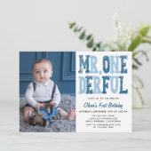 Herr Onederful First Birthday Foto Einladung (Stehend Vorderseite)