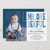Herr Onederful First Birthday Foto Einladung (Vorne/Hinten)