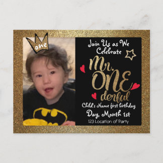 Herr Onederful First Birthday Invites Einladungspostkarte