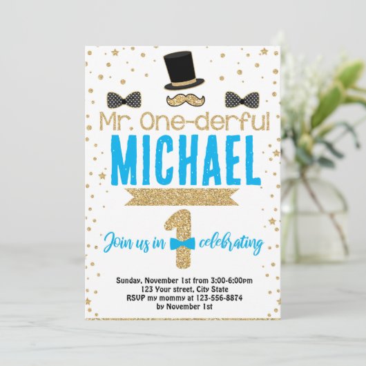 Herr Onederful First Party Einladung (Stehend Vorderseite)
