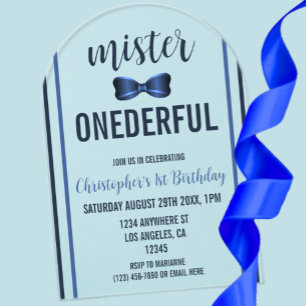 Herr Onederful Fliege 1. Geburtstag Acryleinladungen