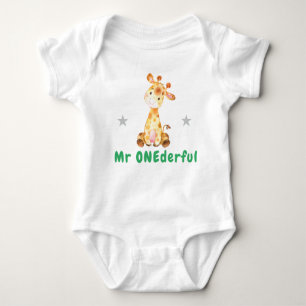 Herr Onederful Giraffe Erster 1. Geburtstag Grüner Baby Strampler