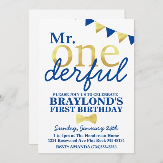 Herr Onederful Gold and Change Color Einladung (Vorne/Hinten)