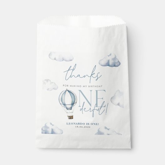 Herr ONEderful Hot Air Ballon Boy 1st Birthday Blu Geschenktütchen (Vorderseite)