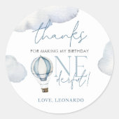 Herr ONEderful Hot Air Ballon Boy 1st Birthday Blu Runder Aufkleber (Vorderseite)