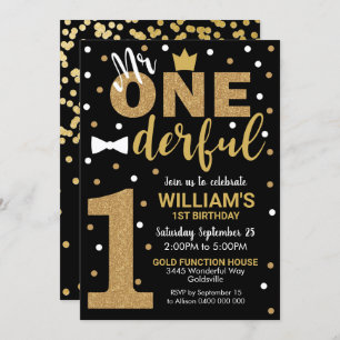 Herr Onederful Invitation Black and Gold Einladung