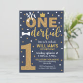 Herr Onederful Invitation Navy and Gold Einladung (Stehend Vorderseite)