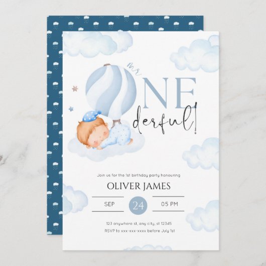 Herr Onederful Junge 1. Geburtstag Einladung (Vorne/Hinten)