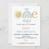Herr Onederful Sunshine Rainbow Birthday Einladung (Vorderseite)