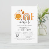 Herr Onederful Watercolor Rainbow & Sunshine Boys Einladung (Stehend Vorderseite)