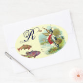 HERR PELICAN FISCHERMONOGRAM, Creme Ovaler Aufkleber (Umschlag)