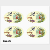 HERR PELICAN FISCHERMONOGRAM, Creme Ovaler Aufkleber (Blatt)