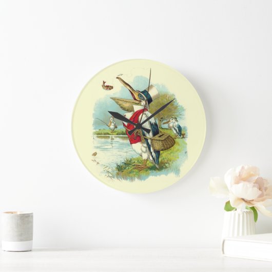 HERR PELICAN FISHING, Cream Große Wanduhr (Zuhause)