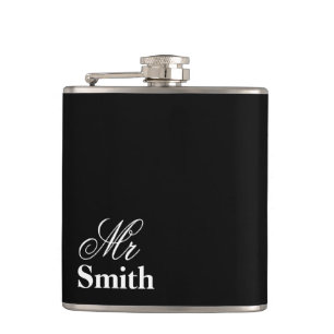 Herr Personalized Name Black Flachmann