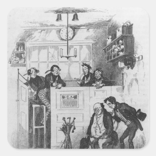 Herr Pickwick und Sam im Anwaltsbüro Quadratischer Aufkleber (Vorderseite)