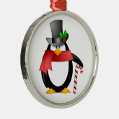 Herr-Pinguin mit Zylinder-Zuckerstange-Verzierung Silbernes Ornament (Rechts)
