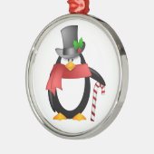 Herr-Pinguin mit Zylinder-Zuckerstange-Verzierung Silbernes Ornament (Links)