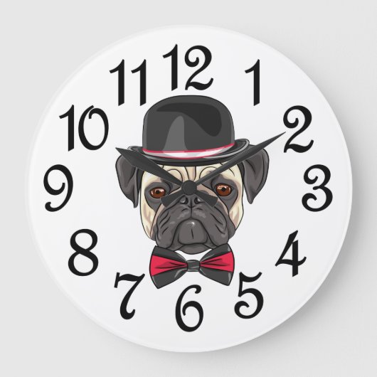 Herr Pug Große Wanduhr (Vorderseite)