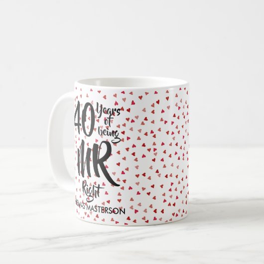 Herr Right 40 Jubiläum Ruby Hearts Confetti Kaffeetasse (Vorderseite Links)