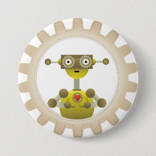 Herr Robot mit Steampunk Gear Heart Button