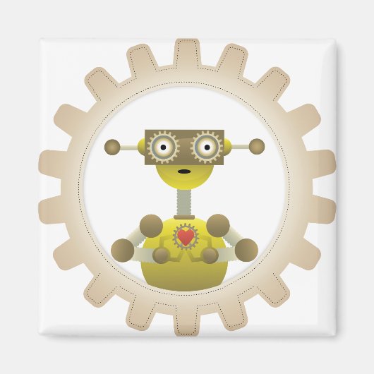 Herr Robot mit Steampunk Gear Heart Magnet (Vorne)