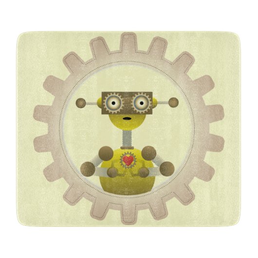 Herr Robot mit Steampunk Gear Heart Schneidebrett (Vorderseite)