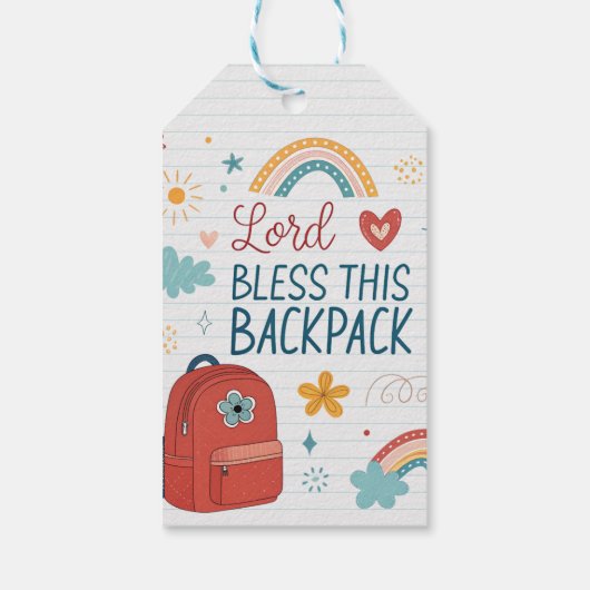 Herr, segne dieses Rucksackschild – Geschenkanhänger (Rückseite)