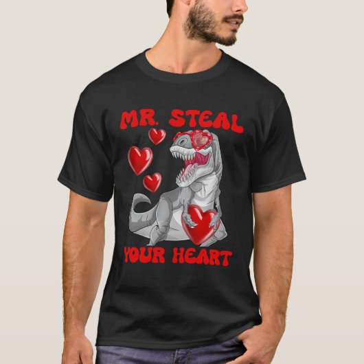 Herr Steal Your Heart T-Rex Dinosaur Valentine T-Shirt (Vorderseite)