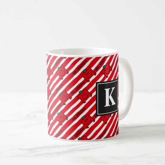 Herr Strong | Muster für rote Streifen | Monogramm Kaffeetasse (VorderseiteRechts)