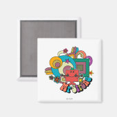 Herr Strong | Psychedelische Wirbel, Sterne & Blum Magnet (Vorderseite/Rückseite)