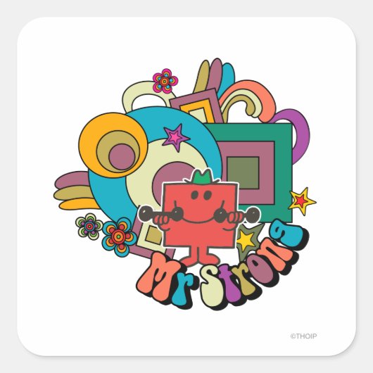 Herr Strong | Psychedelische Wirbel, Sterne & Blum Quadratischer Aufkleber (Vorderseite)
